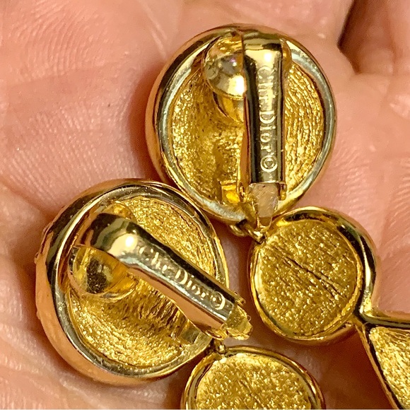 Vintage Christian Dior Gold Tone Clip On Hollywood Regency Rhinestones - Picture 4 of 7